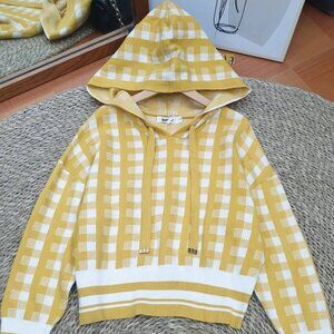 Yellow Plaid Knit Hoodie Sweater Cute Preppy Pullover